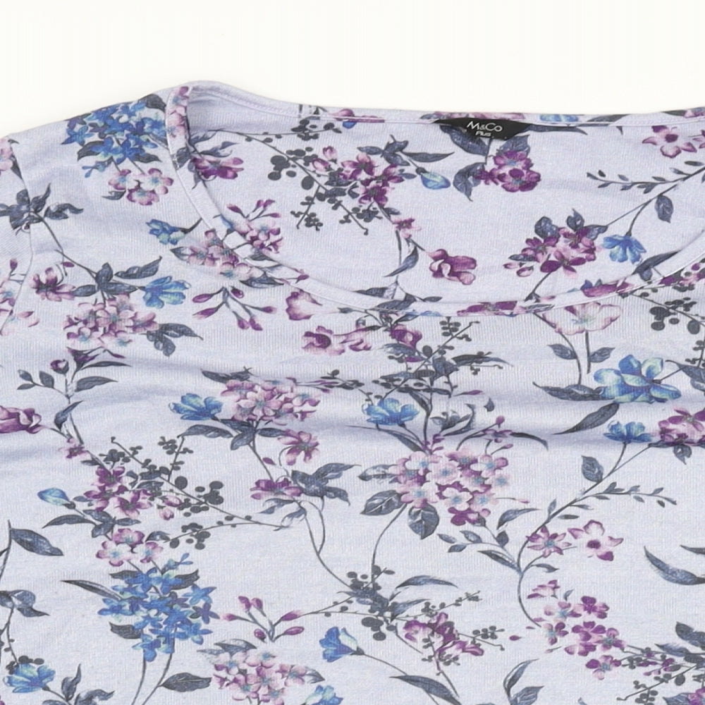 M&Co Womens Purple Floral Polyester Basic T-Shirt Size 20 Round Neck
