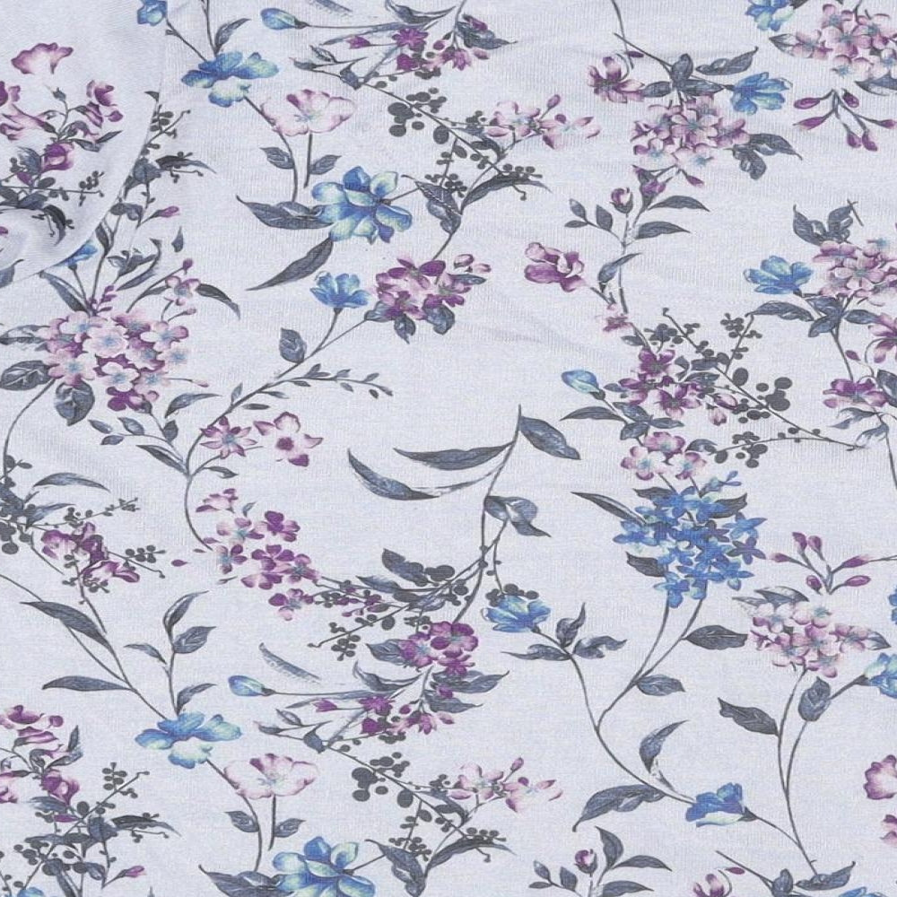 M&Co Womens Purple Floral Polyester Basic T-Shirt Size 20 Round Neck