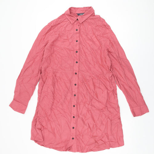 Lands' End Womens Pink Viscose Shirt Dress Size 12 Collared Button