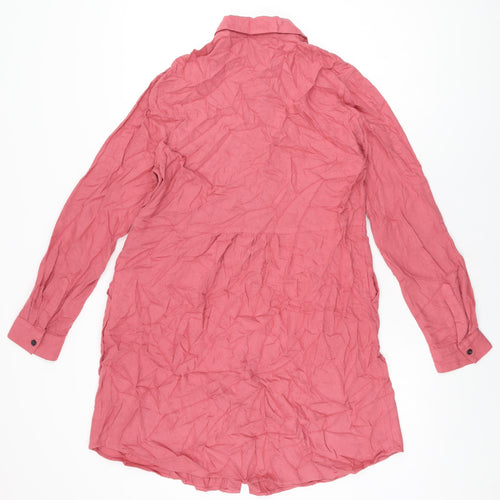 Lands' End Womens Pink Viscose Shirt Dress Size 12 Collared Button