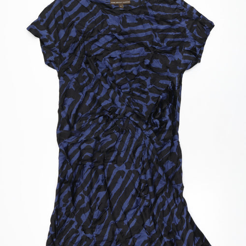 Fenn Wright Manson Womens Blue Geometric Silk A-Line Size 10 Round Neck Pullover