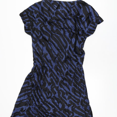 Fenn Wright Manson Womens Blue Geometric Silk A-Line Size 10 Round Neck Pullover