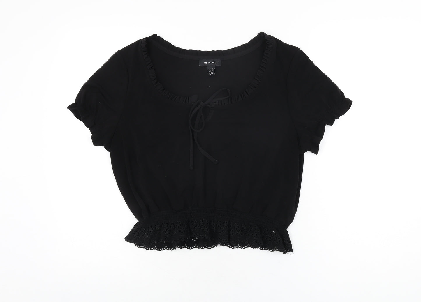 New Look Womens Black Polyester Basic T-Shirt Size 16 Scoop Neck