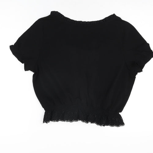 New Look Womens Black Polyester Basic T-Shirt Size 16 Scoop Neck