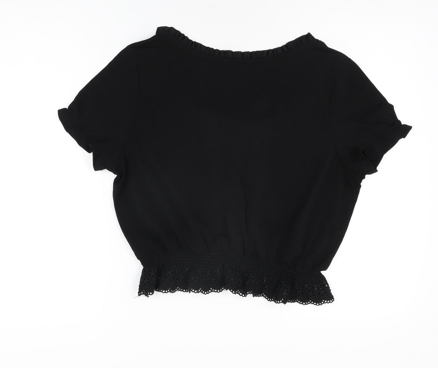 New Look Womens Black Polyester Basic T-Shirt Size 16 Scoop Neck