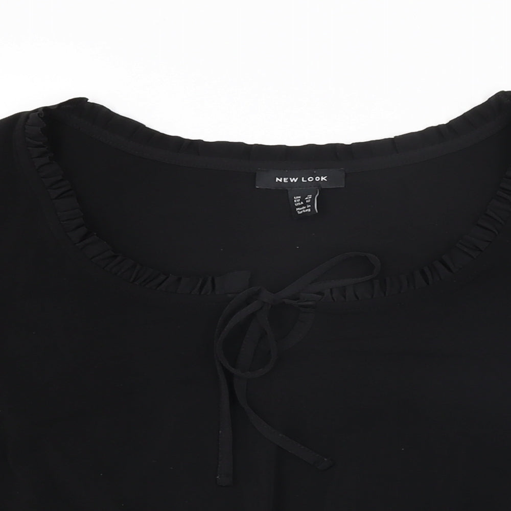 New Look Womens Black Polyester Basic T-Shirt Size 16 Scoop Neck