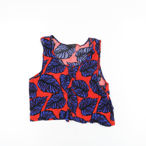 Topshop Womens Red Geometric Viscose Cropped T-Shirt Size 8 Scoop Neck - Leaf Print