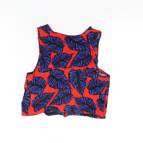 Topshop Womens Red Geometric Viscose Cropped T-Shirt Size 8 Scoop Neck - Leaf Print