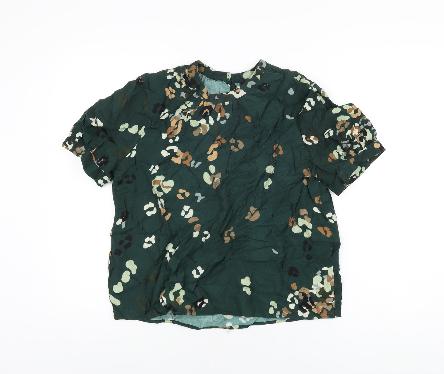 VERO MODA Womens Green Geometric Viscose Basic T-Shirt Size M Round Neck