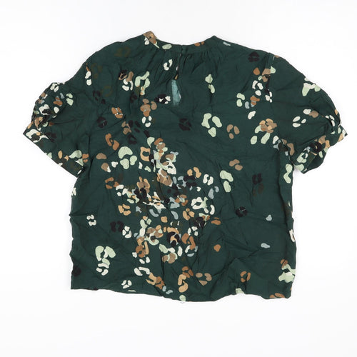 VERO MODA Womens Green Geometric Viscose Basic T-Shirt Size M Round Neck