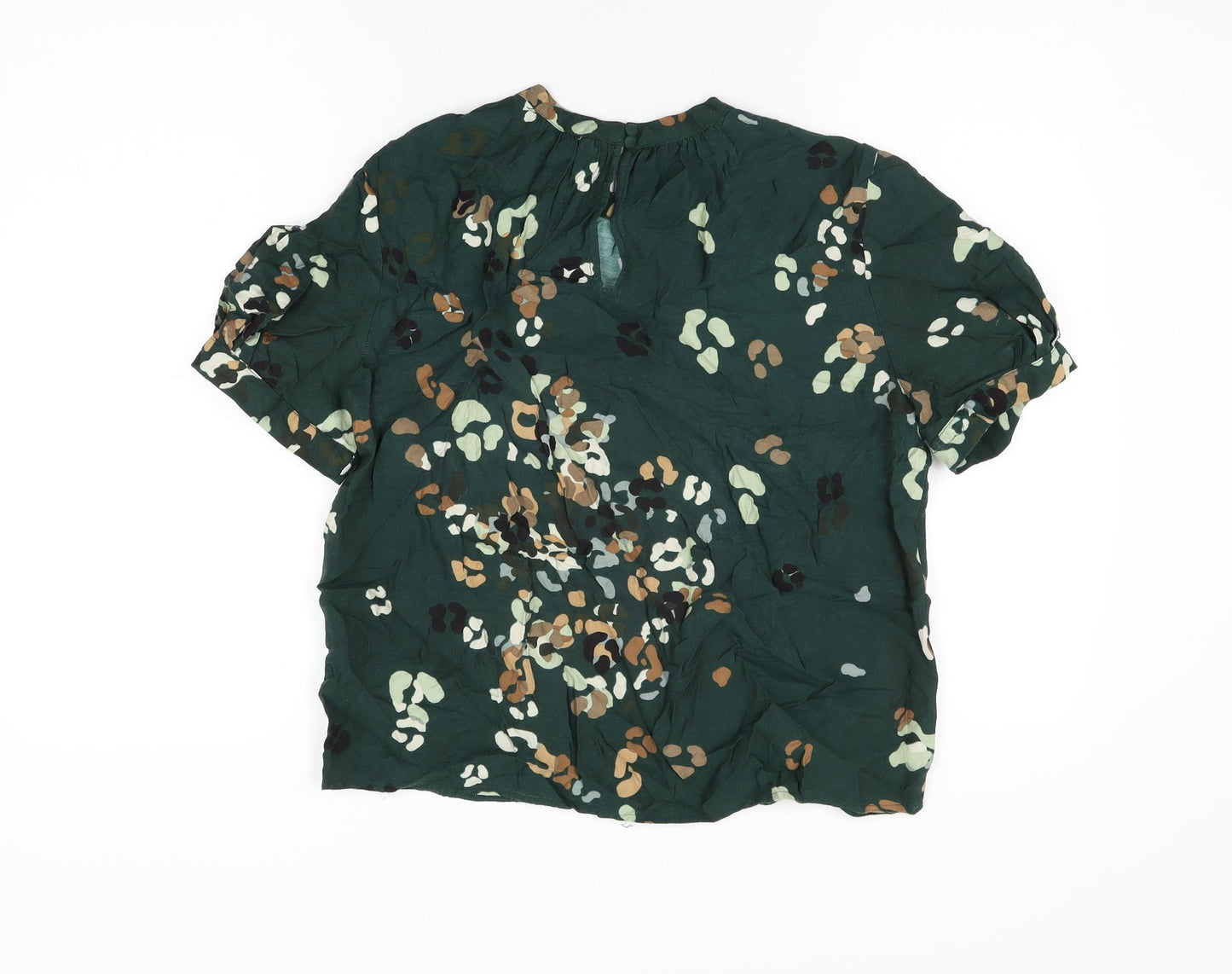 VERO MODA Womens Green Geometric Viscose Basic T-Shirt Size M Round Neck