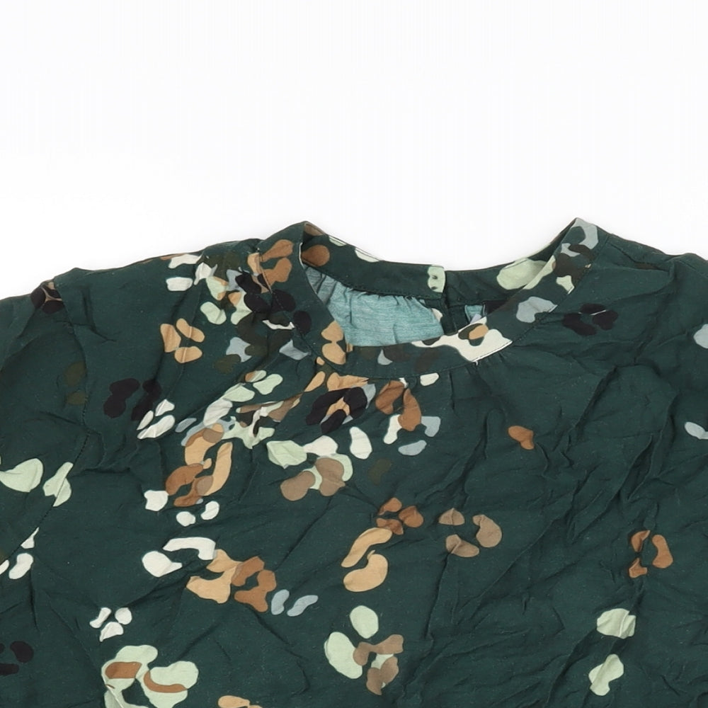 VERO MODA Womens Green Geometric Viscose Basic T-Shirt Size M Round Neck