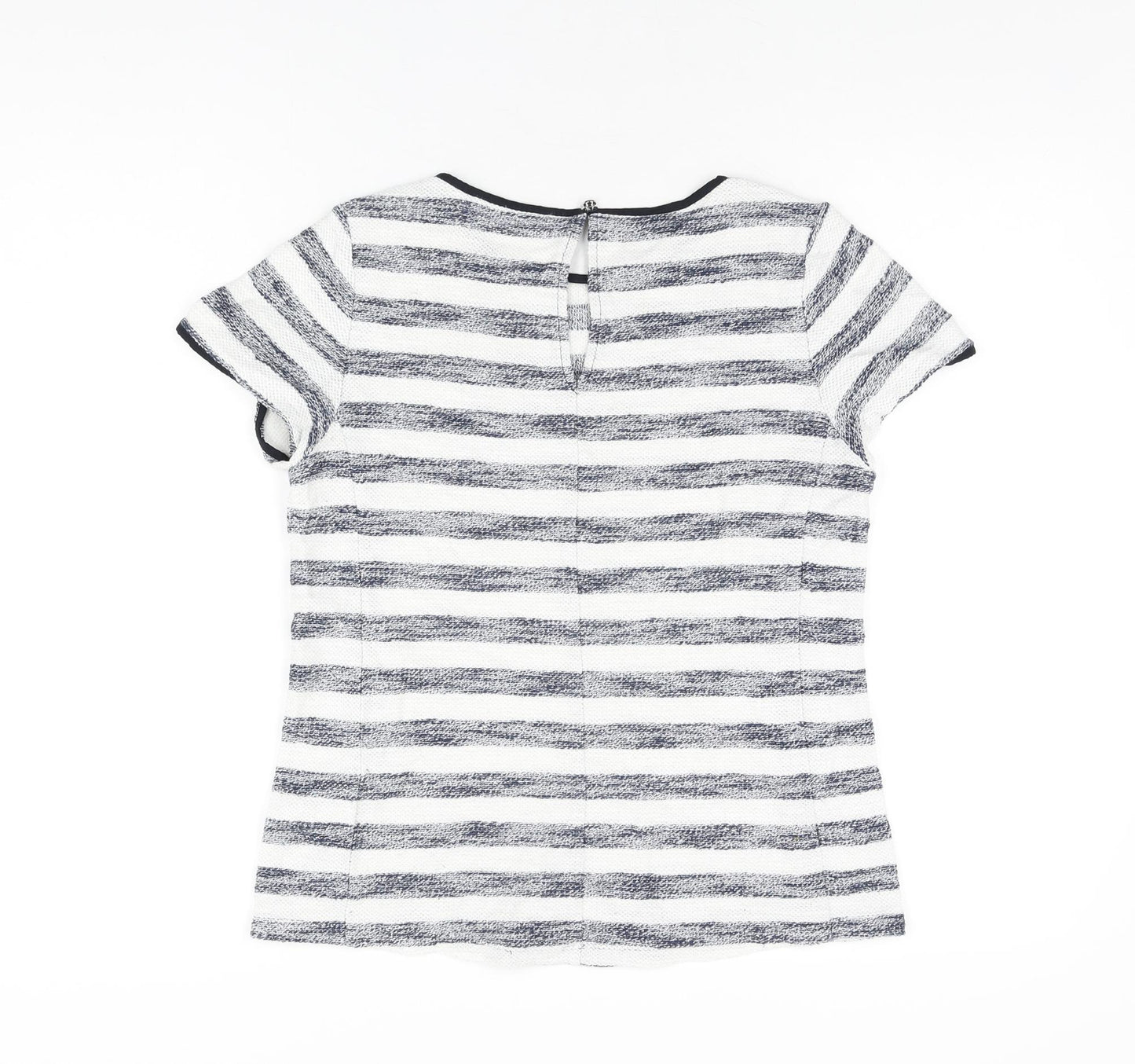 Oasis Womens White Striped Cotton Basic T-Shirt Size S Round Neck