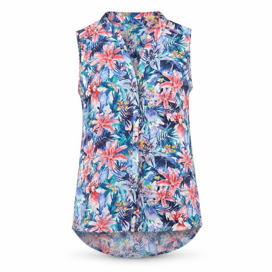 Front view of H&M women’s multicoloured floral polyester basic button-up, size UK 6, collared