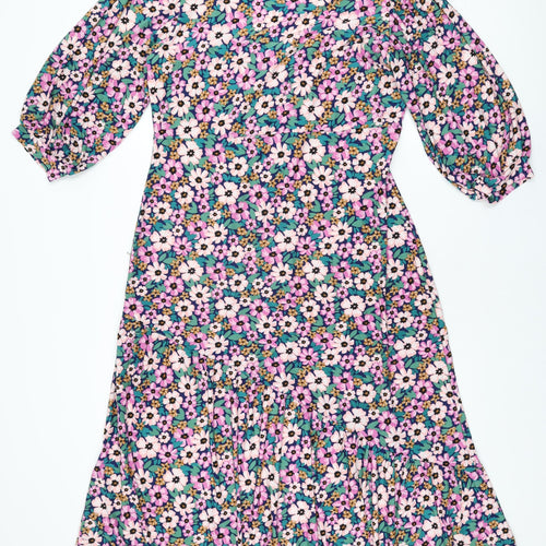 Blue Vanilla Womens Multicoloured Floral Polyester A-Line Size 16 Square Neck Pullover