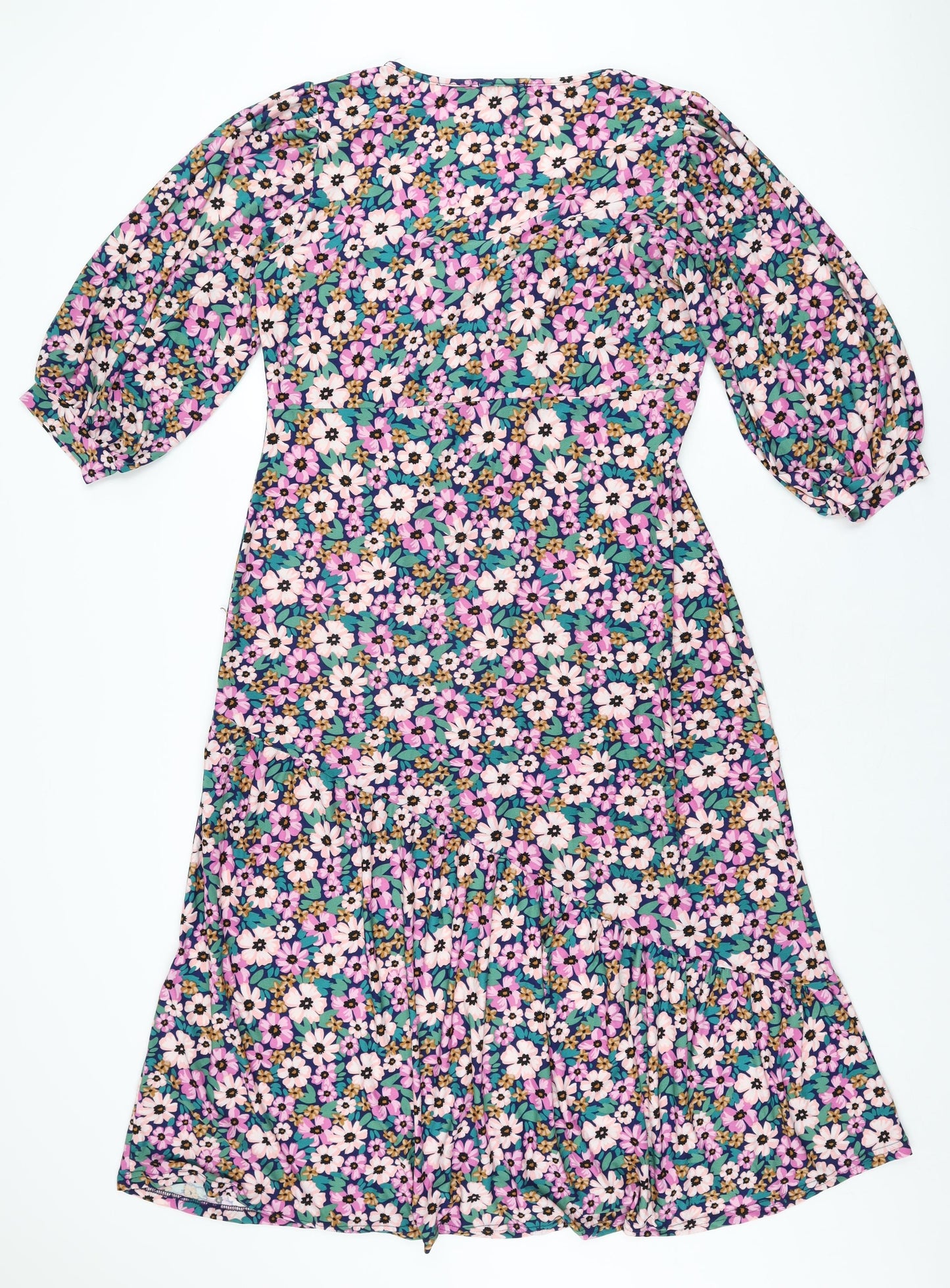 Blue Vanilla Womens Multicoloured Floral Polyester A-Line Size 16 Square Neck Pullover