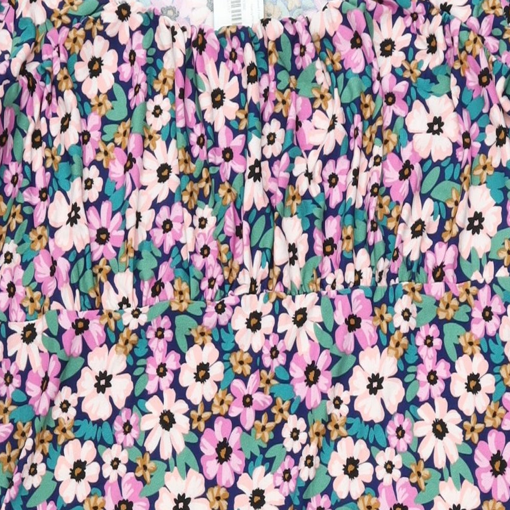 Blue Vanilla Womens Multicoloured Floral Polyester A-Line Size 16 Square Neck Pullover