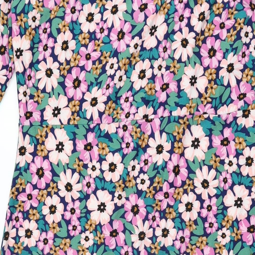 Blue Vanilla Womens Multicoloured Floral Polyester A-Line Size 16 Square Neck Pullover