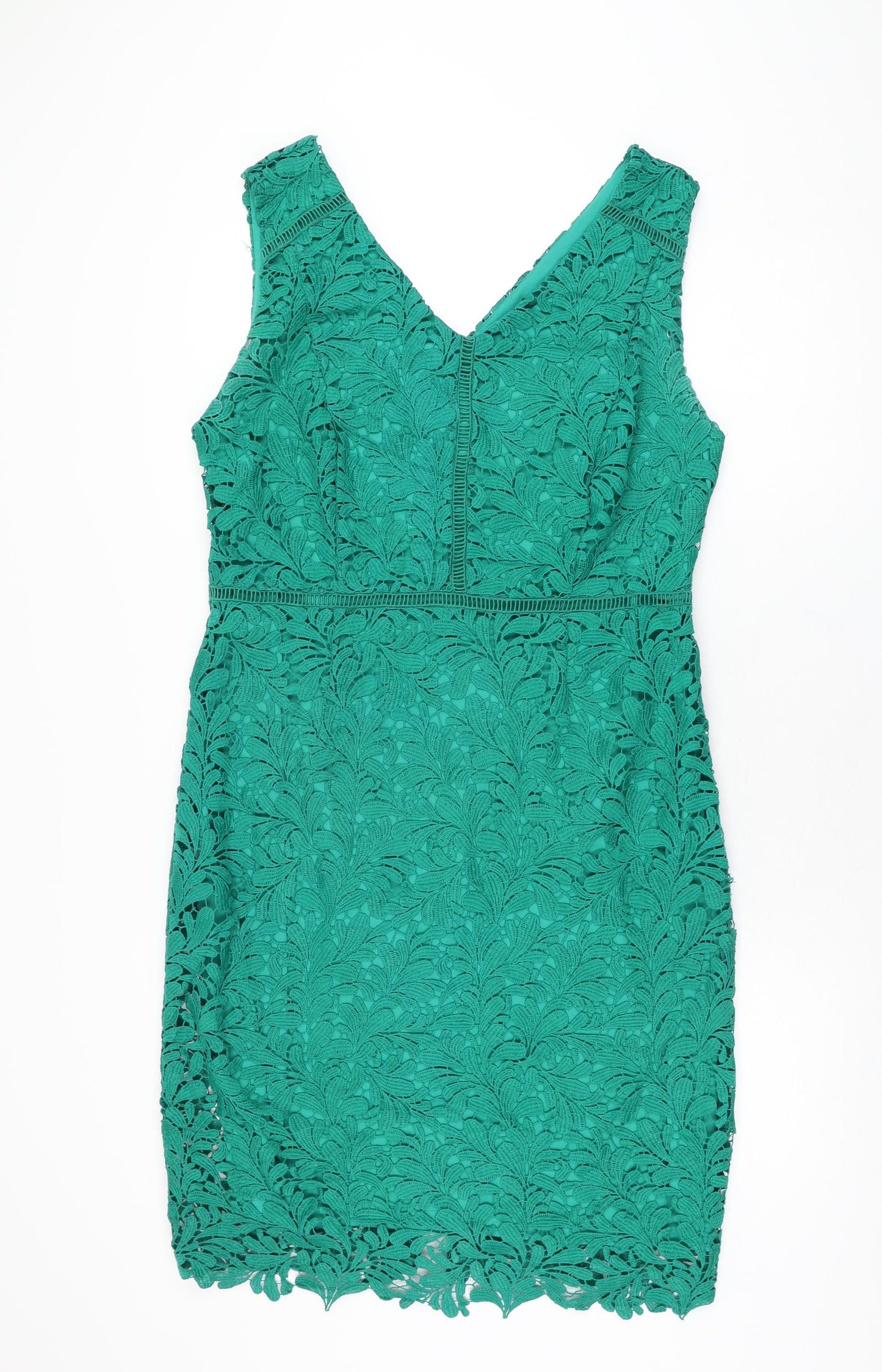 M&Co Womens Green Floral Polyester Bodycon Size 16 V-Neck Zip