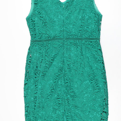 M&Co Womens Green Floral Polyester Bodycon Size 16 V-Neck Zip