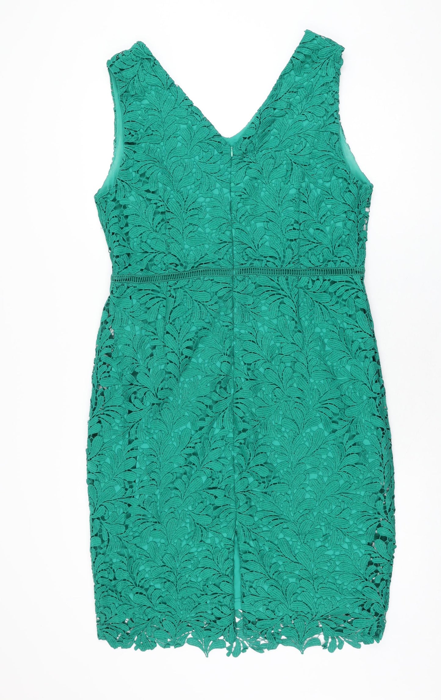M&Co Womens Green Floral Polyester Bodycon Size 16 V-Neck Zip