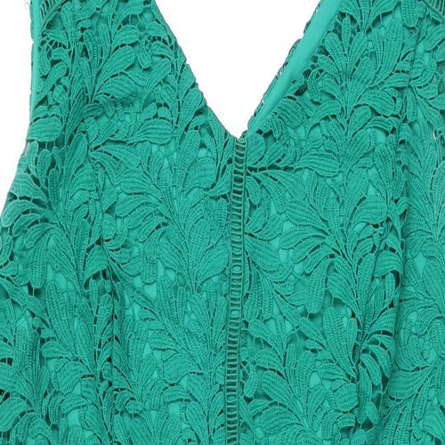 M&Co Womens Green Floral Polyester Bodycon Size 16 V-Neck Zip