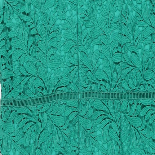 M&Co Womens Green Floral Polyester Bodycon Size 16 V-Neck Zip