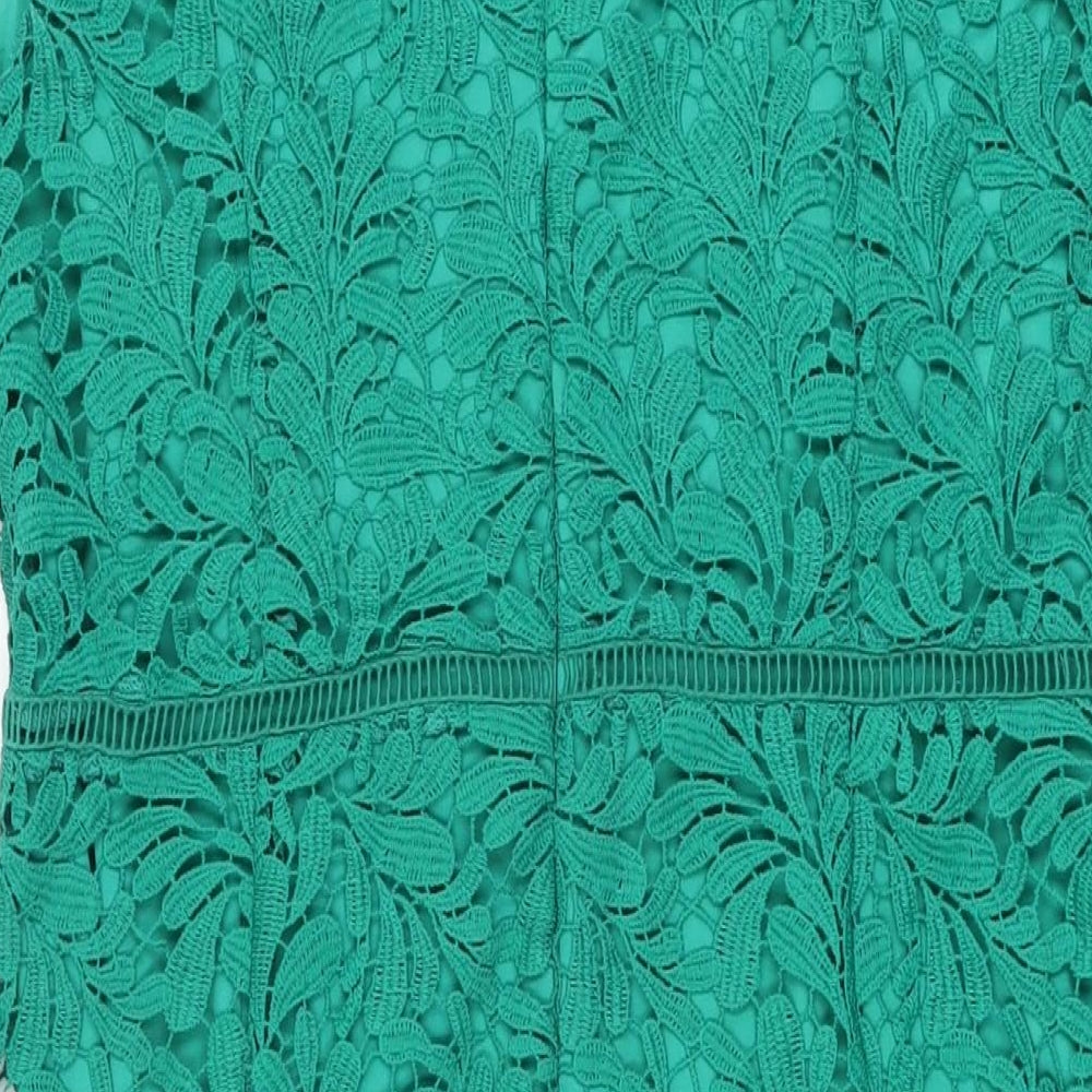 M&Co Womens Green Floral Polyester Bodycon Size 16 V-Neck Zip
