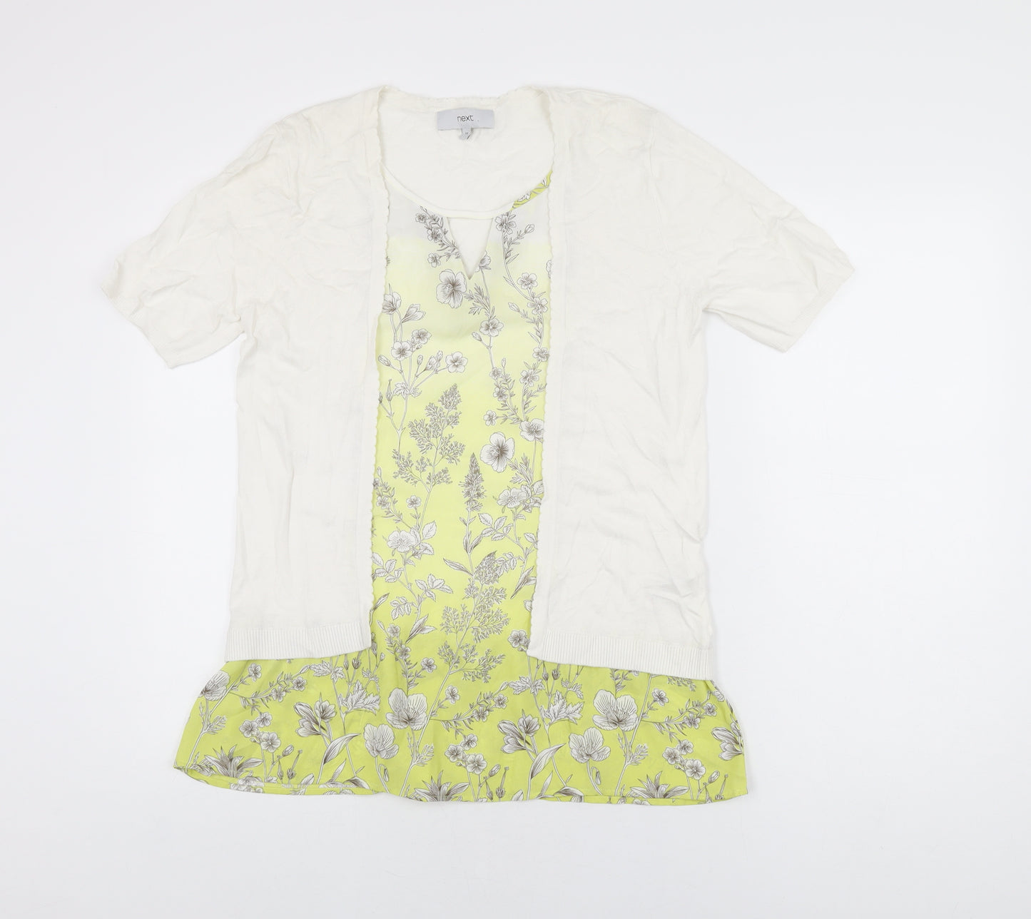 NEXT Womens White Floral Cotton Basic T-Shirt Size 14 Scoop Neck