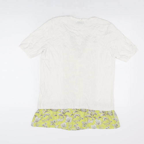 NEXT Womens White Floral Cotton Basic T-Shirt Size 14 Scoop Neck