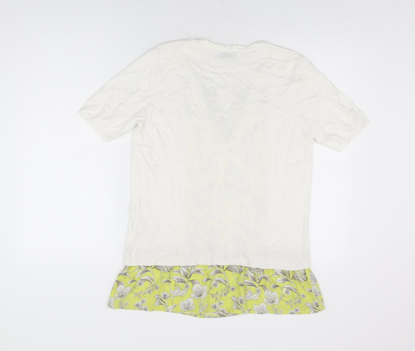 NEXT Womens White Floral Cotton Basic T-Shirt Size 14 Scoop Neck