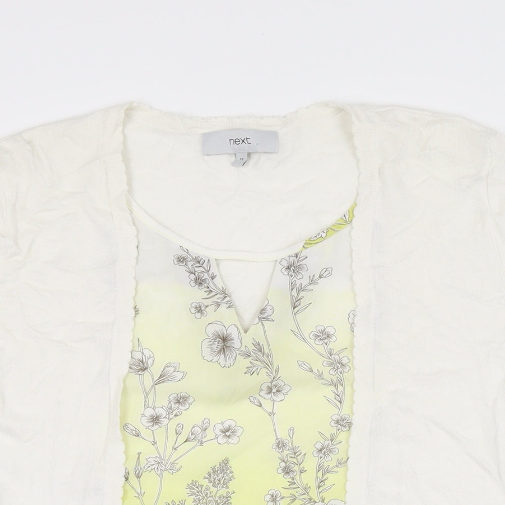 NEXT Womens White Floral Cotton Basic T-Shirt Size 14 Scoop Neck