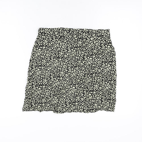 ASOS Womens Black Animal Print Viscose Mini Skirt Size 12 Button