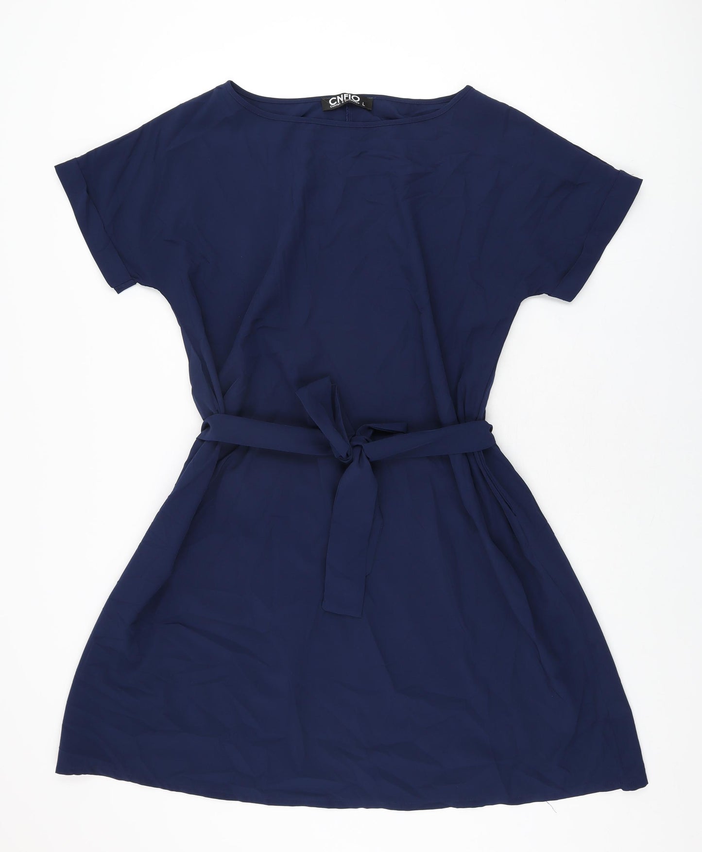 CNFIO Womens Blue Polyester A-Line Size L Boat Neck Pullover