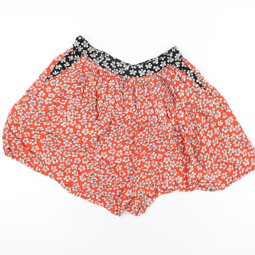 Topshop Womens Red Floral Viscose Basic Shorts Size 10 L3 in Regular Zip