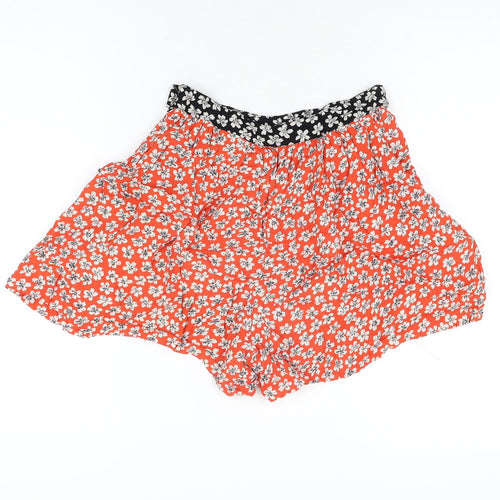 Topshop Womens Red Floral Viscose Basic Shorts Size 10 L3 in Regular Zip