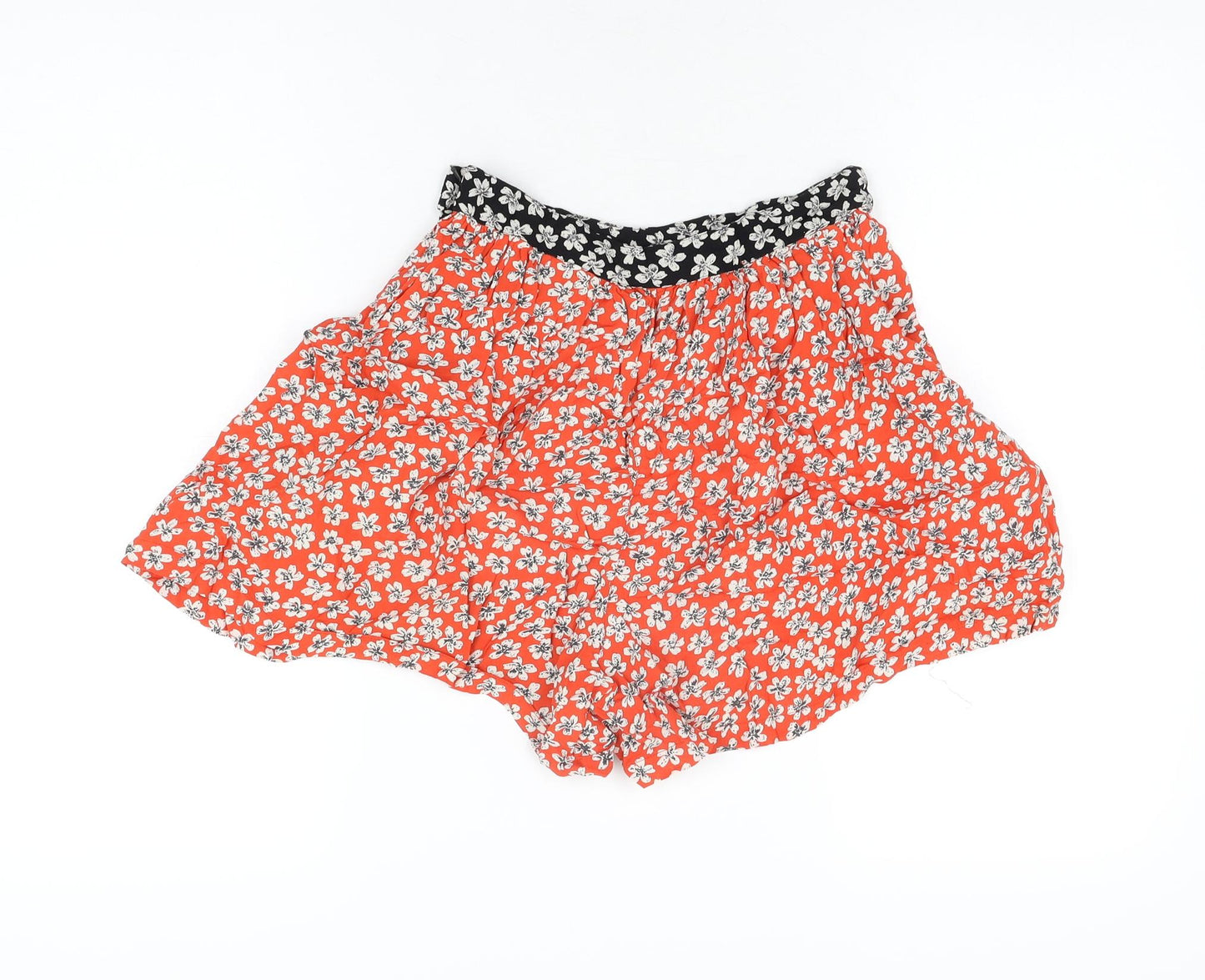 Topshop Womens Red Floral Viscose Basic Shorts Size 10 L3 in Regular Zip