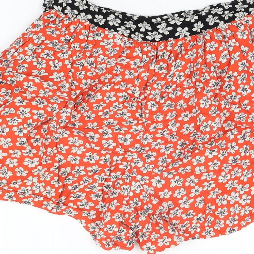 Topshop Womens Red Floral Viscose Basic Shorts Size 10 L3 in Regular Zip