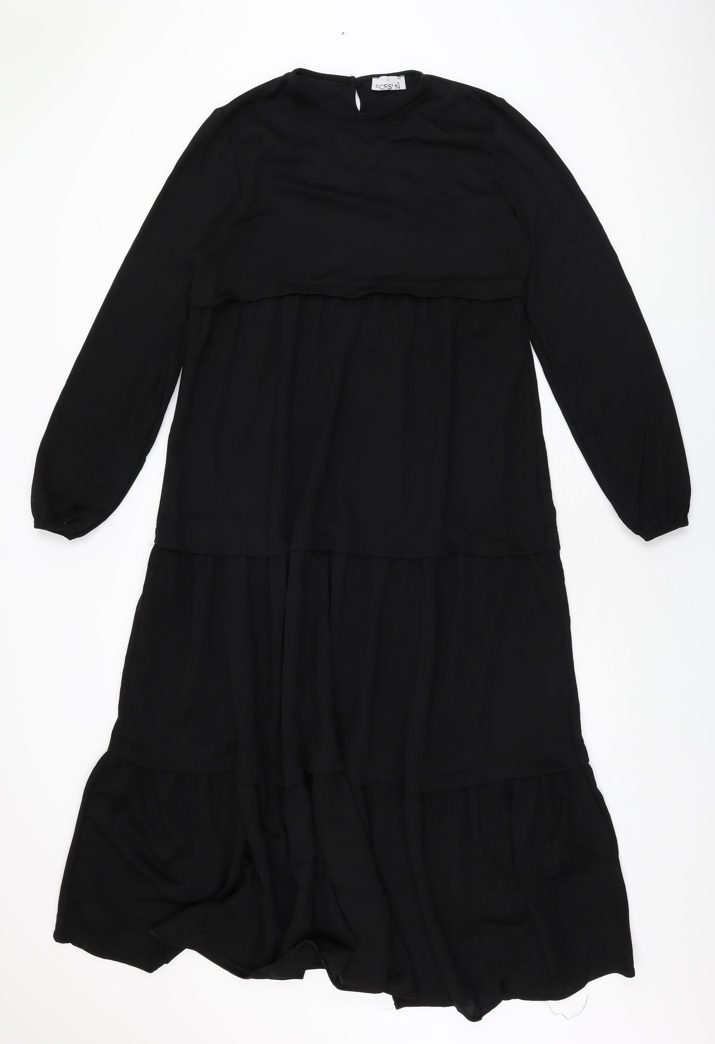 ECESUN Womens Black Polyester Maxi Size 14 Round Neck Button