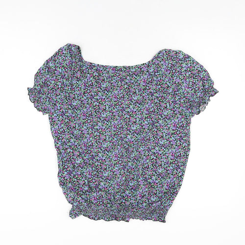Wallis Womens Multicoloured Floral Viscose Basic T-Shirt Size S Square Neck