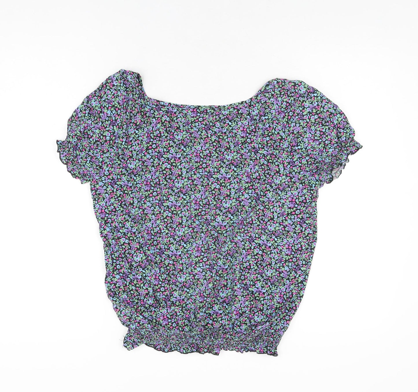 Wallis Womens Multicoloured Floral Viscose Basic T-Shirt Size S Square Neck