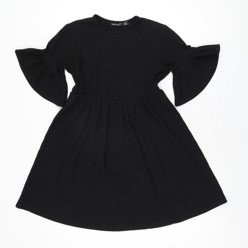 Boohoo Womens Black Polyester Skater Dress Size 6 Round Neck Pullover
