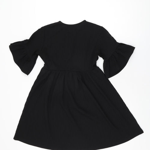 Boohoo Womens Black Polyester Skater Dress Size 6 Round Neck Pullover