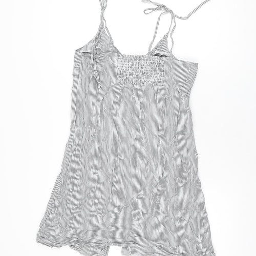 Warehouse Womens Grey Striped Cotton Mini Size 12 V-Neck Button