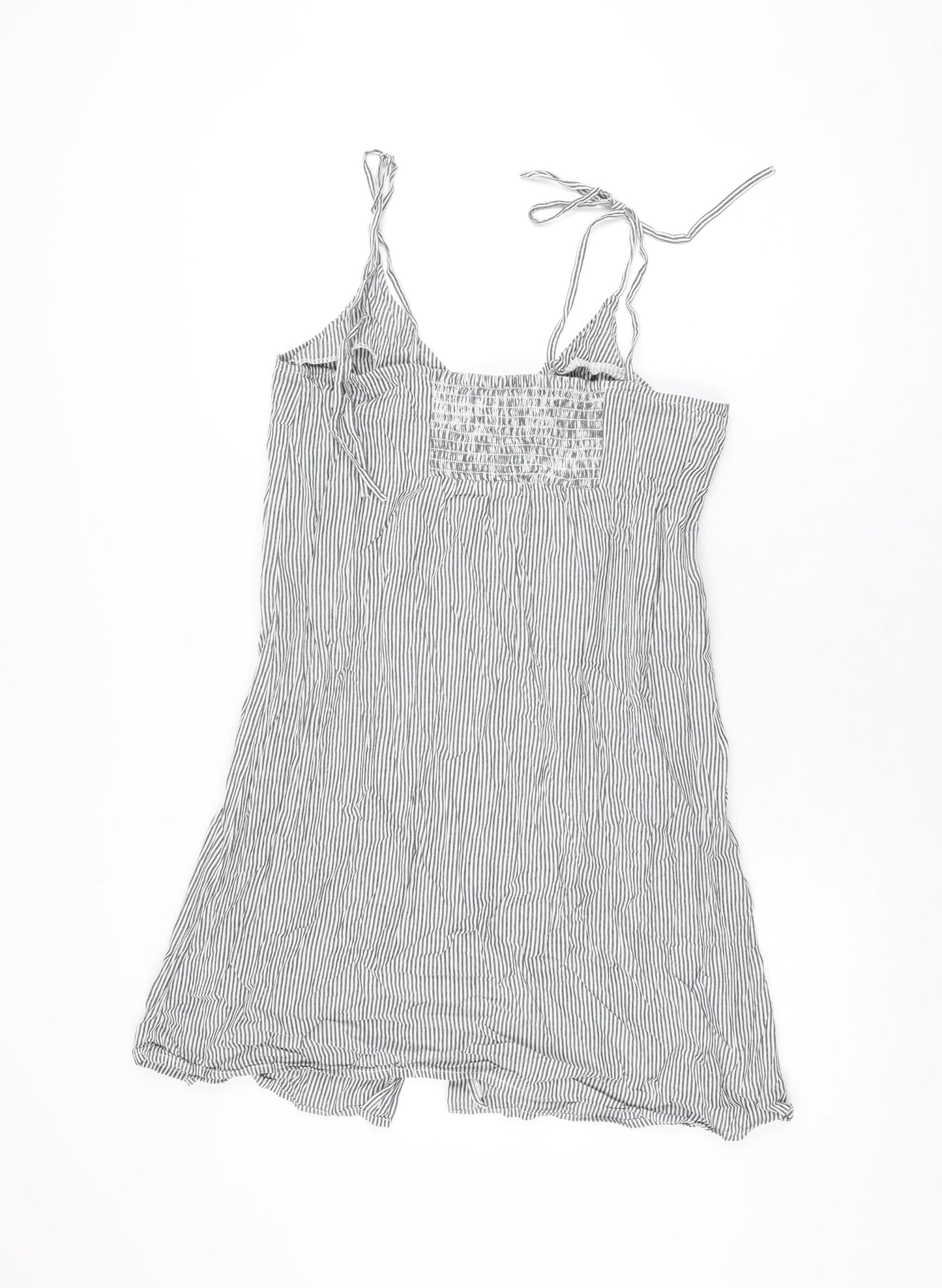 Warehouse Womens Grey Striped Cotton Mini Size 12 V-Neck Button