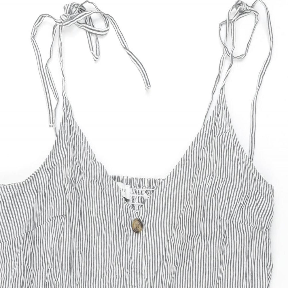 Warehouse Womens Grey Striped Cotton Mini Size 12 V-Neck Button