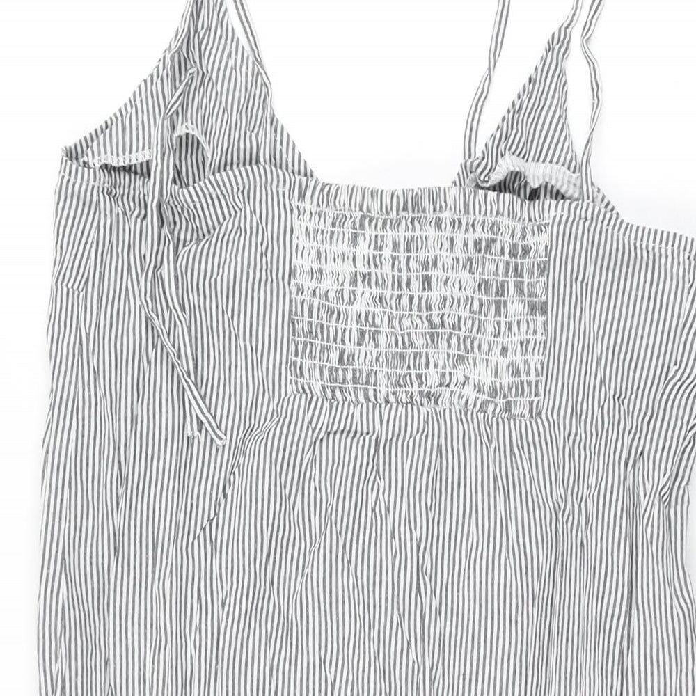 Warehouse Womens Grey Striped Cotton Mini Size 12 V-Neck Button