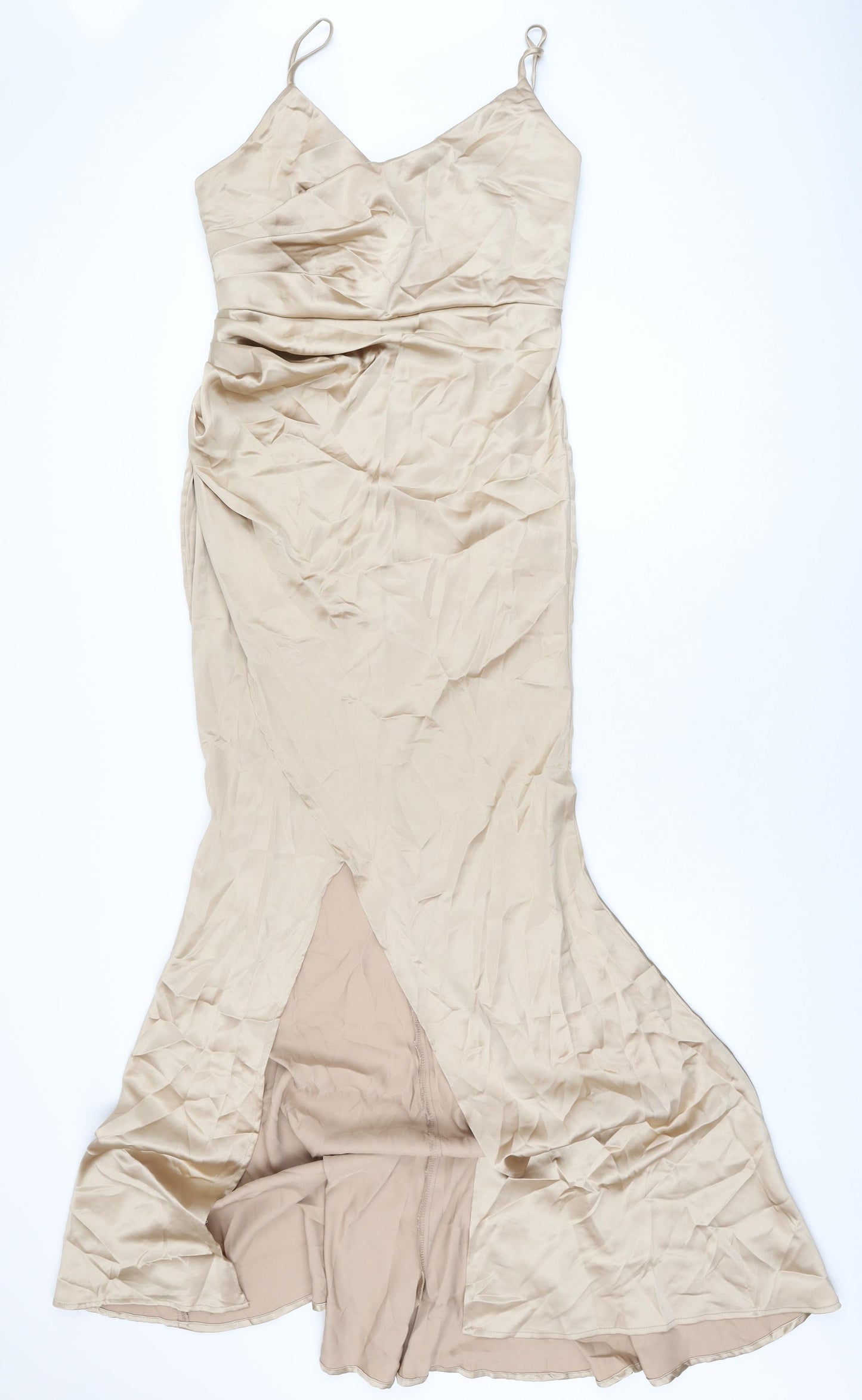 Boohoo Womens Gold Polyester Maxi Size 12 V-Neck Zip