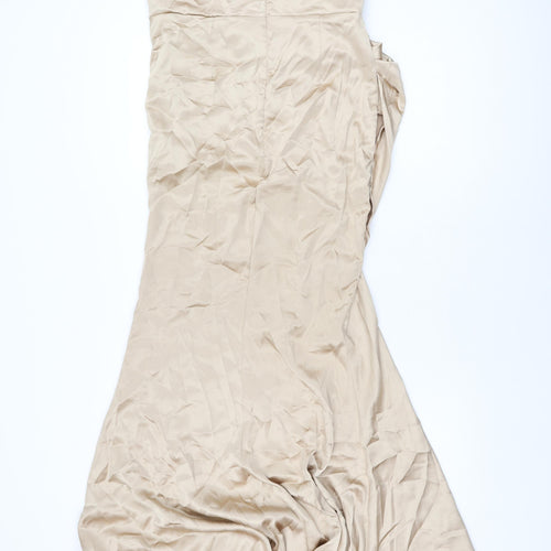 Boohoo Womens Gold Polyester Maxi Size 12 V-Neck Zip