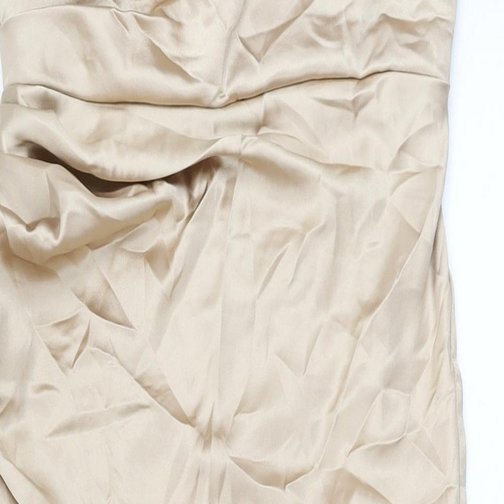 Boohoo Womens Gold Polyester Maxi Size 12 V-Neck Zip